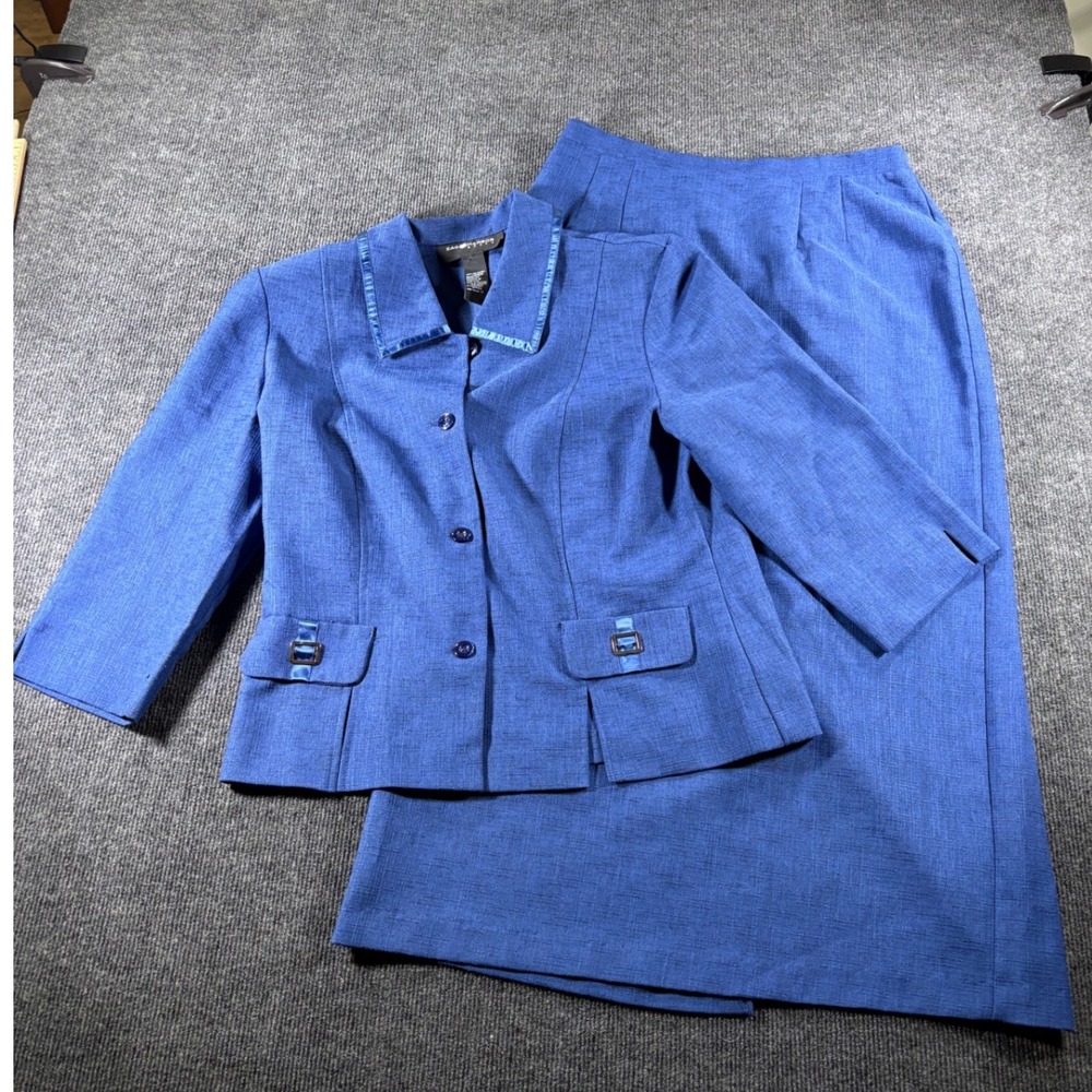 Sag Harbor‎ Dress Blue Skirt Suit Set Blazer Maxi Skirt Size 14 20-51508
